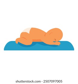 Illustration of a baby boy lying on his stomach, a common position for newborns