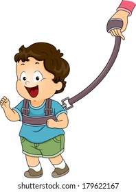 Illustration of a Baby Boy Strapped to a Backpack Leash