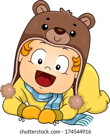 Illustration of a Baby Boy Wearing a Cute Winter Hat