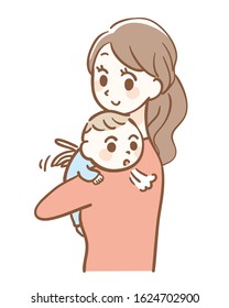 Illustration of baby burping after breastfeeding