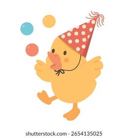 Illustration of a Baby Chick Juggling Balls animal