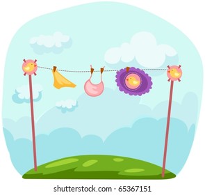 illustration of  baby clothes on a clothesline