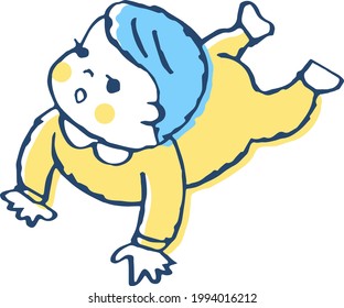 Illustration of a baby crawling here and there