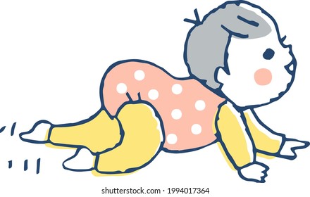 Illustration of a baby crawling here and there