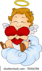 Illustration of a Baby Cupid Hugging a Heart