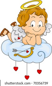 Illustration of a Baby Cupid Lying on a Cloud