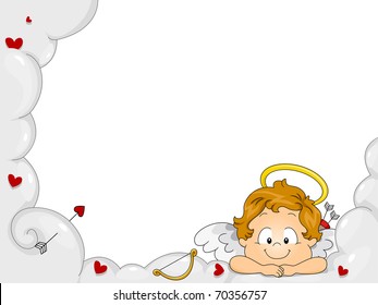 Illustration of a Baby Cupid Resting His Chin on His Arms