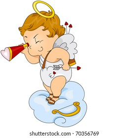 Illustration of a Baby Cupid Snooping on Other People