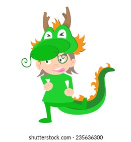 illustration of baby in a dragon fancy dress costume vector on white background