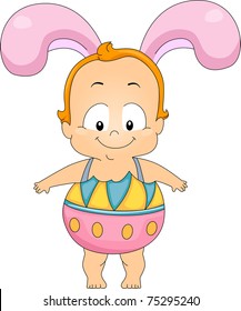 Illustration eines als Osterhase verkleideten Babys