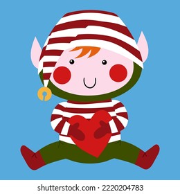 Illustration of a baby dressed as an Elf catching a heart