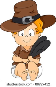 Illustration of a Baby Dressed as a Pilgrim