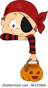 Illustration of a Baby Dressed as a Pirate on top of a White Board