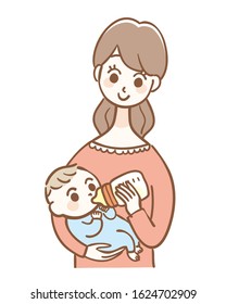 Illustration of a Baby Drinking Milk in a Baby Bottle
