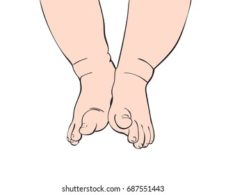 Illustration of baby feet, Hand drawn vector line art colored sketch isolated on white