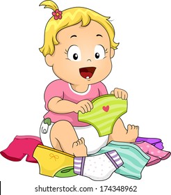 Illustration of a Baby Girl Choosing Which Underwear to Wear