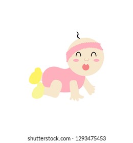 illustration of Baby Girl Happy Crawling Isolated On White Background