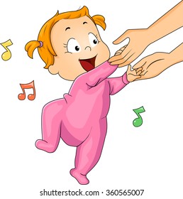 Illustration of a Baby Girl in a Onesie Dancing