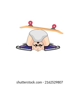 Illustration of a baby having fun on a skateboard.