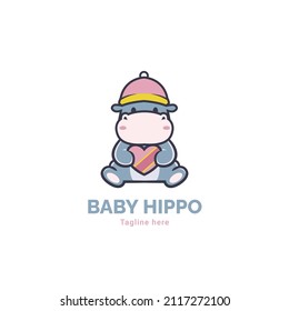 illustration baby hippo logo vector