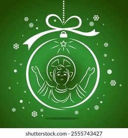 An illustration of Baby Jesus Christ line art icons on the ball. vector illustration