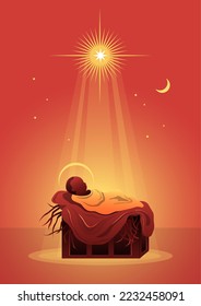 An illustration of baby Jesus in the manger. Christmas theme. Biblical series