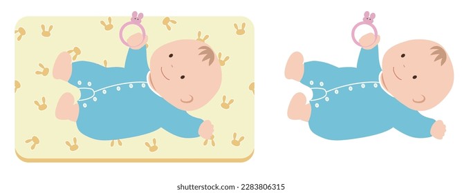 Illustration of a baby laughing with a toy