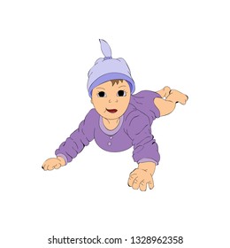 
 illustration of a baby on a white backgroundr. 0-12 months. First year activities. the baby is lying on his stomach in panama