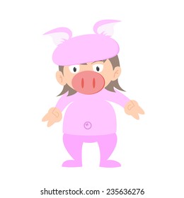 illustration of baby in a pig fancy dress costume vector on white background