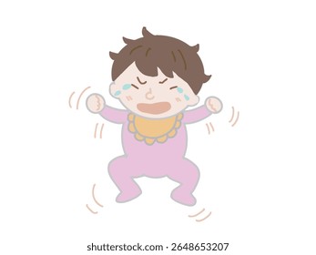 Illustration of a baby in pink clothes screaming and crying