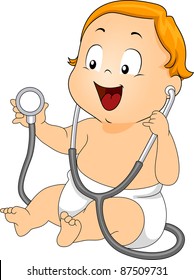 Illustration of a Baby Playing with a Stethoscope