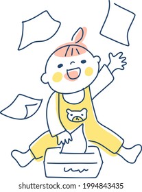 Illustration of baby playing with tissue