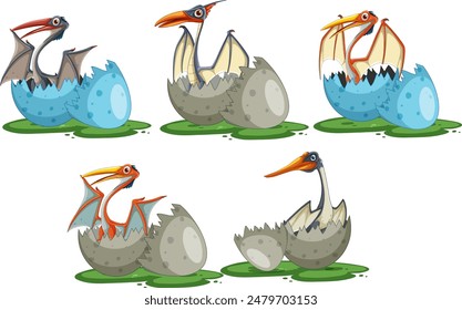 Illustration of baby pterosaurs emerging from eggs