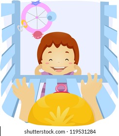 Illustration Of A Baby Reaching Out To A Kid Outside Her Crib