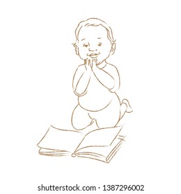 Illustration of a Baby Reading a Book
