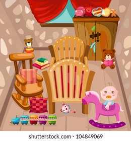 illustration of baby room with toys