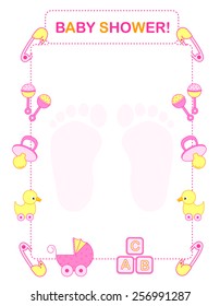 Illustration of a baby shower invitation card / border / frame for a girl
