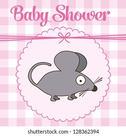 Illustration of baby shower invitation with a cute mouse. vector illustration