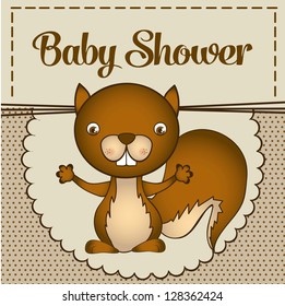 Illustration of baby shower invitation with a cute squirrel. vector illustration