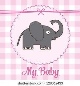 Illustration of baby shower invitation with a cute elephant. vector illustration