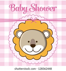 Illustration of baby shower invitation, with a cute lion. vector illustration
