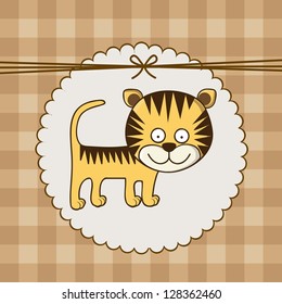 Illustration of baby shower invitation with a cute tiger. vector illustration