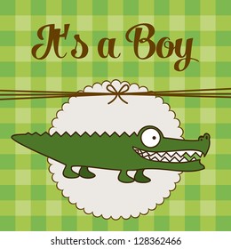 Illustration of baby shower invitation, tender with a crocodile. vector illustration