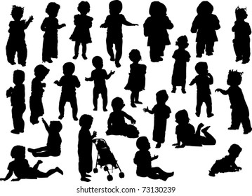 illustration with baby silhouettes collection isolated on white background