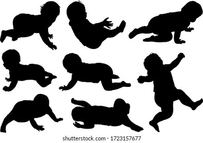 Illustration of baby silhouettes isolated on white