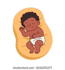 Ilustração de um bebê dormindo em uma almofada acolhedora, transmitindo calor e tranquilidade, enfatizando a inocência e o conforto da infância