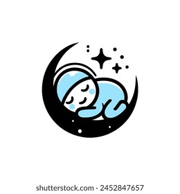 ilustración de un bebé durmiendo en una luna creciente, logotipo, ilustración simple, icono simple