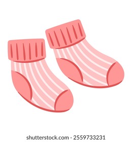 Illustration of baby socks. New born baby girl Happy Birthday object.