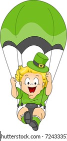 Illustration of a Baby in St Patrick costume Parachuting