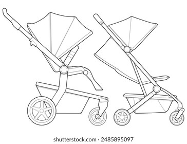 Illustration of baby stroller isolated on white background. Vector illustration of a sketch style.
